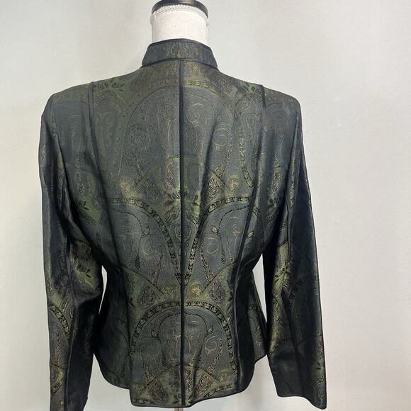 Jones New York Blazer Jacket size 8 Olive Green Paisley Silk Wedding Church - Picture 9 of 10